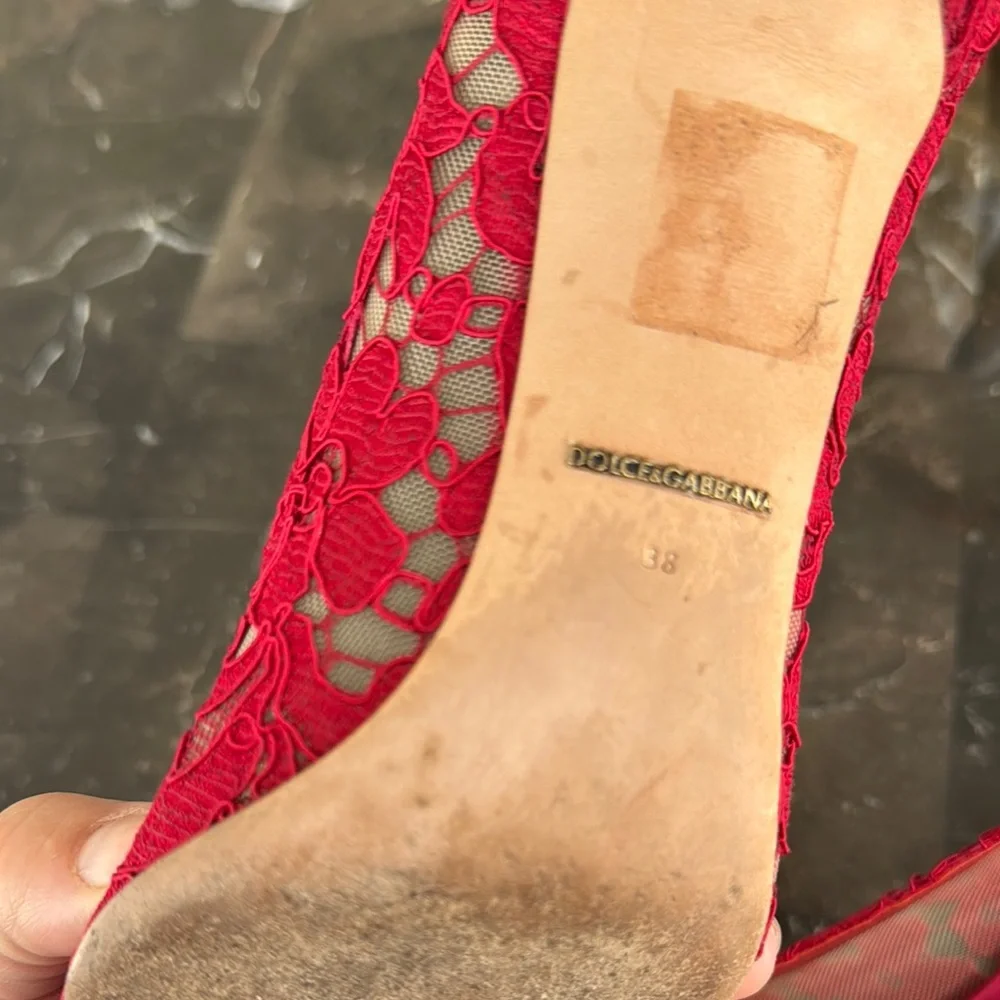 Dolce & Gabbana Red Lace Embellished Women's Shoes